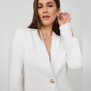 EUC Ann Taylor Elegant Cream Tan One Button Blazer Suit Jacket